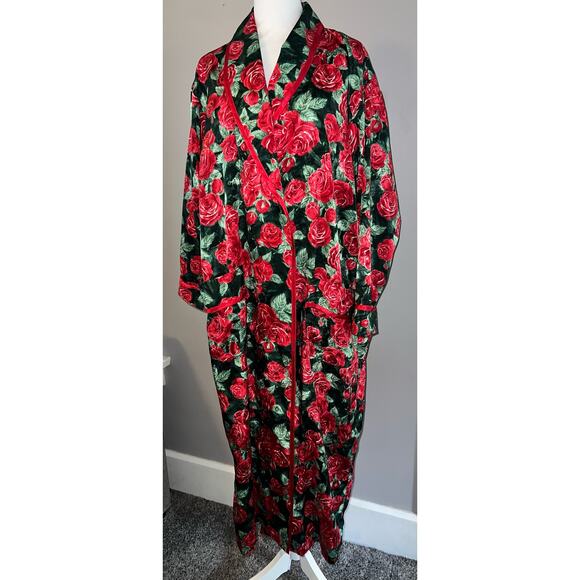 Victoria Secret silky red Floral Robe red trim.   Gold Label women's size small - Picture 1 of 6